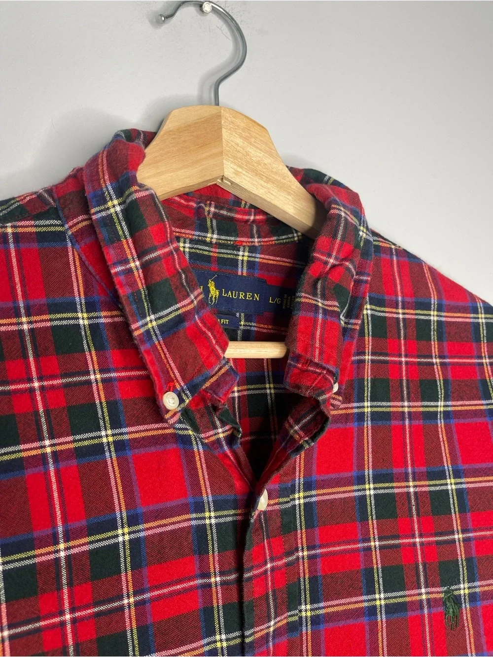 Polo by Ralph Lauren Red Plaid custom fit Button-Down Shirt large LG‎